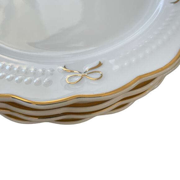 Yedi GOLD BOW Side Plates Set of 4 Ceramic 8in Holiday Glam White New - Picture 7 of 16